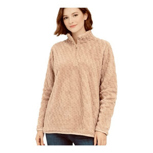 NWT Women's KNAPP STUDIO Beige Textured Fleece Quarter-Zip Sweater L